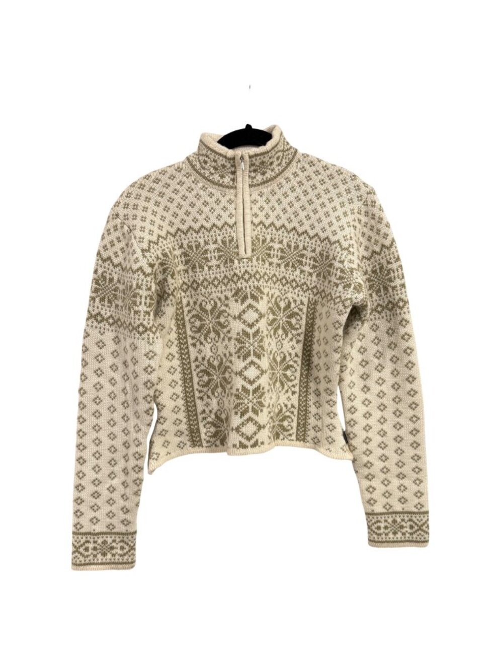 Obermeyer Vintage Mimi Sweater Ivory and Green 1/2 Zip Closure Size S